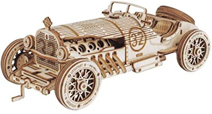 Robotime MC401 Vintage Grand Prix-bil tillverkad av trä, mått: 22,8 x 15,3 x 1,2 cm, delar: 220 stycken