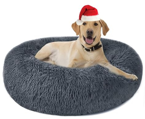 Hundsäng kattsäng fluffig rund plysch - munk mysig hundkudde, hundkorg, tvättbar S/M/L/XL/XXL för små, medelstora och stora hundar, katter och andra husdjur