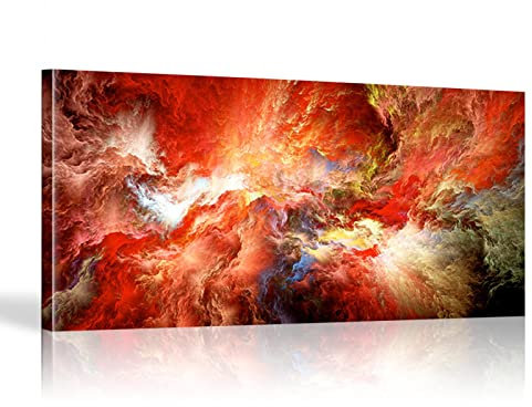 HOLEILUCK Leinwand Moderne Wandkunst Rot Großes Ölgemälde Abstrakte Wolke Unabhängiges Wandkunstbild für Wohnzimmer Großformatiger Druck 70 x 160 cm (27,56 x 62,99 Zoll) mit Rahmen