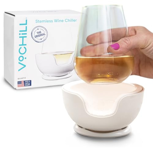 VoChill Stemless Wine Glass Chiller | Keep the Chill In Your Glass | Made in the USA | Separable & Refreezable Chill Cradle | Actively Chills Stemless Glassware | Quartz, Single Stemless