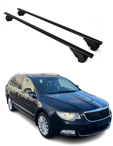 OMAC Dachträger Querträger für Skoda Superb II III Kombi 2008-2024 – Abschließbar – Max. 75 kg – 2 Stangen Stahl Schwarz
