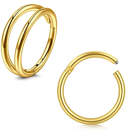 Briana Williams 2 Piezas Septum Acero Quirurgico Piercing Nariz Aros 8mm Pendientes Anillos Labio Helix Piercing 1.2mm