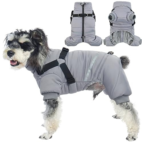 Hjyokuso Wasserdichter Hundemantel, Hundejacke mit Geschirr, Wintermantel Hund für kleine Mittel Große Hunde, Winddichte Winterjacke Hund Outfit mit Reflektierender Streifen und Reißverschluss S-XL