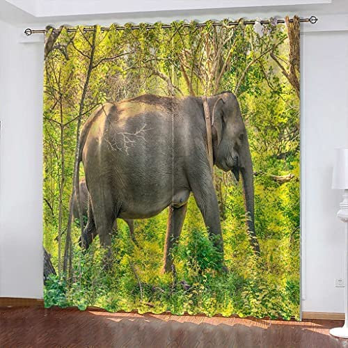 3D Vorhang Blickdicht Tierischer Elefant 100% Polyesterfaser Wohnkultur Personalisierter Druck Kinder Vorhang Schlafzimmer 220(B) X215(H) cm - Wohnzimmer Büro Kinderzimmer Fenster Dekor
