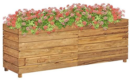 ZEYUAN Hochbeet, Hochbeete Für Garten, Blumenkasten Balkon, Kräutertopf, Kräuterbeet, Pflanzkasten, Erdbeerturm, Gemüsebeet, 150x40x55 cm Teak Altholz und Stahl