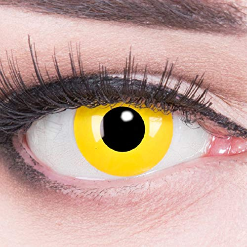 Meralens Lenti a Contatto Colorate giallo Yellow - con porta lenti a contatto - ideali per Manga Anime Cosplay Halloween carnevale – Durata 1 Anno 1 Coppia (2 pezzi) senza correzione