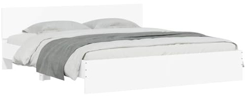 vidaXL Super King Size Bed Frame with Headboard - White Engineered Wood, 180x200 cm, Modern Bedroom Furniture, Plywood Slats