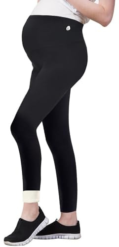beifon Leggings de Maternidad para Mujer térmicos de Invierno, Leggings térmicos de Cintura Alta, Pantalones de Maternidad con Forro para Mujer (FR/ES, Letras, M, XXL, Regular, Regular, Negro)
