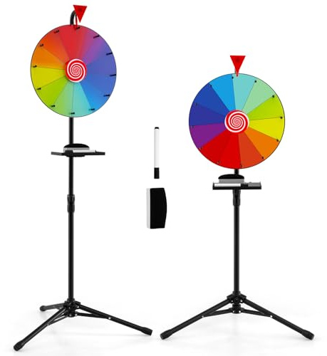 DREAMADE φ40cm Glücksrad mit Radiergummi & Markierstift, Glücksrad zum drehen mit 12 farbigen Feldern, Gluecksrad Gluecksrad höhenverstellbar für Werbung Gaming Aktivitäten