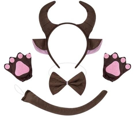 UILYNIU 4 Stück Kuh Kostüm Set Tier Haarreif mit Ohren Schwanz Fliege Kuhohren Karneval Kostüm Kinder Tiere Tier Verkleiden Set Karneval Party Halloween Kostüm