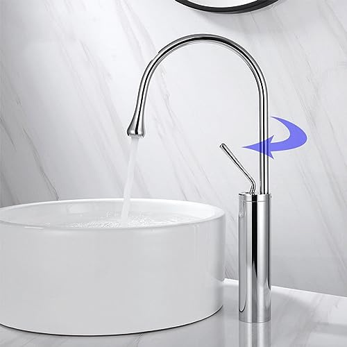 Rubinetto moderno e di lusso per lavabo con braccio girevole a 360° e design a goccia d'acqua, miscelatore universale in ottone per lavabo monocomando facile da usare, ideale per un arredamento