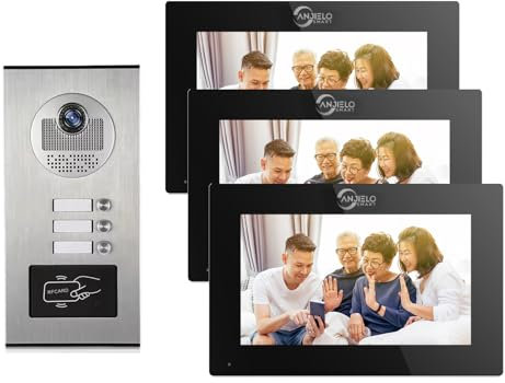 Sistema videocitofonico cablato dell'appartamento, videocitofono 1080P, videocitofono da 6 unità e 7 pollici con monitor a sfioramento, rilevamento del movimento (1 campanello + 3 monitor)