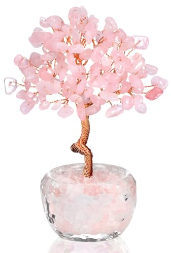 RIVIEVAL Pink Handmade Rose Quartz Crystal Tree – Home/Office Healing Decor, Chakra-Theme Good Luck Gift for Women's Birthday