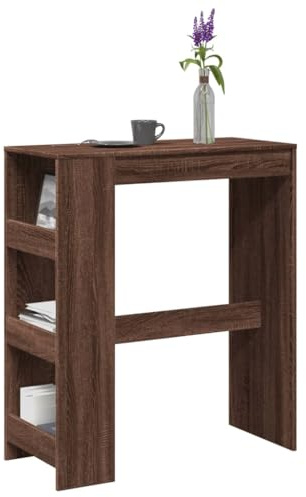 QUAHEAS Bartisch mit Regal Braun Eiche 90x40x103,5 cm, robuster Holzwerkstoff Stehtisch für Küche Esszimmer, modernes Design mit 3 Ablagen, vielseitige Nutzung für Wohnraum und Apartment