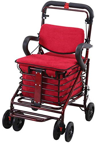 GUHPZA Rollator Pieghevole Rollator Rollator Leggero in Tubo d'Acciaio Pieghevole A Quattro Ruote Altezza Regolabile con Sedile Imbottito Cestino per Il Trasporto E Freni Bloccabili Peso,D