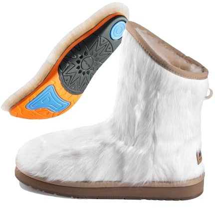 Mel&Syd Sheepskin Fur Boots with Arch Support: Plantar Fasciitis Relief & Long Fur Tassel - Shearling lined Short Winter Snow Boots - The Comfortable Fashionista's All-Day Style - White Size 11