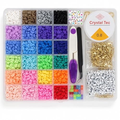 LEMONSTONE 6000+ Perlen Set für Armbänder Selber Machen, 24 Farben Polymer Clay Beads mit Buchstabenperlen, Perlen zum Auffädeln für DIY Schmuck, Kinder & Erwachsene Basteln Geschenk