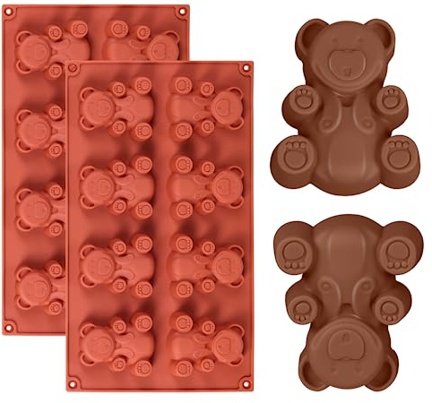 Premium 8-Cavity Bear Shape Silicone Baking Mould, FantasyDay Anniversary Birthday Tray-Wedding Festival Party Silicone Cake Mold for Muffin Brownie Cornbread Candy Chocolates Butter Soap Gummy Bread