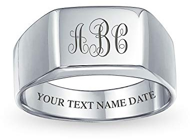 Personalisierter einfacher Herren-Gravur-Rechteck-Initialen-Monogramm-Siegelring für Männer .925 Sterling Silber individuell graviert