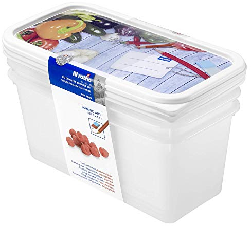 Rotho Domino 3er-Set Gefrierdosen 1.5l mit beschreibbarem Motiv auf dem Deckel, Kunststoff (PP) BPA-frei, weiss, 3 x 1.5l (23.3 x 11.8 x 11.2 cm), Weiß
