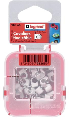 LEGRAND, Nagelschellen, Kabelschellen, Haftclips, mit eingestecktem Nagel, Größe: 5-7mm, 20 Stück, Farbe: Grau, 098365