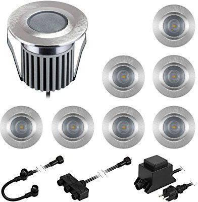 ledscom.de Luces LED para el suelo BODES para uso exterior, blanco cálido, cada una 94lm/lámpara, mate, redonda, 50mm Ø, juego de 8