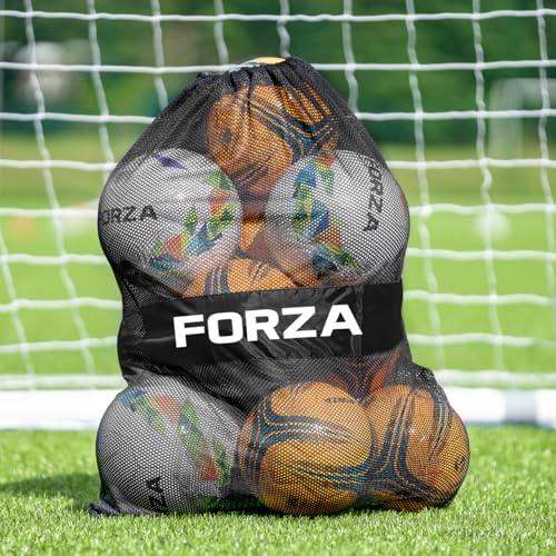 FORZA Tragetasche für Sportbälle – Robuste Balltasche mit Kordelzug, Platz für bis zu 10 Fußbälle oder Rugbybälle – Netzdesign für optimale Belüftung – Perfekt für Training, Schule & Vereinssport