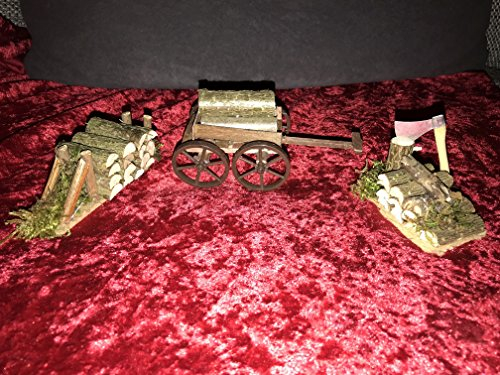 Rossi Rosa Krippen Zubehör, Ochsenwagen mit Holzstoß und Hackklotz mit Beil für Figurengröße 10-12 cm