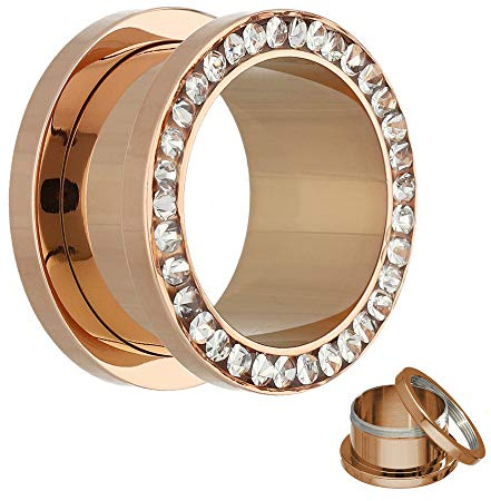 Treuheld® Kristall Ohr Flesh Tunnel | Rosè Gold | 11 Größen
