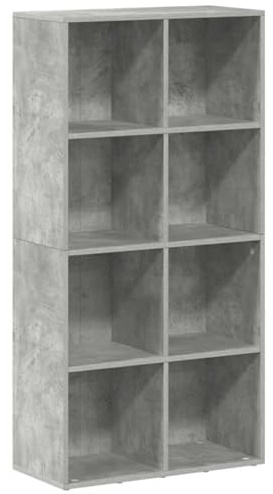 vidaXL Sideboard Bücherregal, Bücherschrank mit 8 Fächern, Würfelregal Standregal für Wohnzimmer, Büroregal Aktenregal, Betongrau Holzwerkstoff