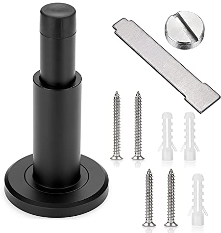 IGNPION Adjustable Door Stop Heavy Duty Stainless Steel Door Stopper Adjustable Length Wall Mounted Door Holder Stop with Rubber Buffer, Black