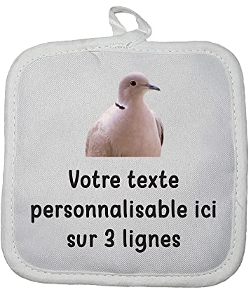 Manique Gant de Cuisine Pictogramme Tourterelle avec Texte Personnalisable