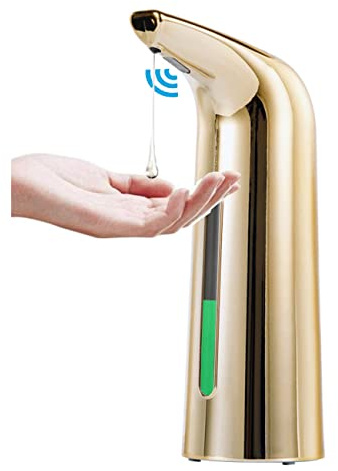 GULICA Automatic Soap Dispenser, 4 Levels Adjustable, for Kitchen and Bathroom, Touchless with Infrared Motion Sensor, Waterproof, 400ml/14oz Shiny Gold