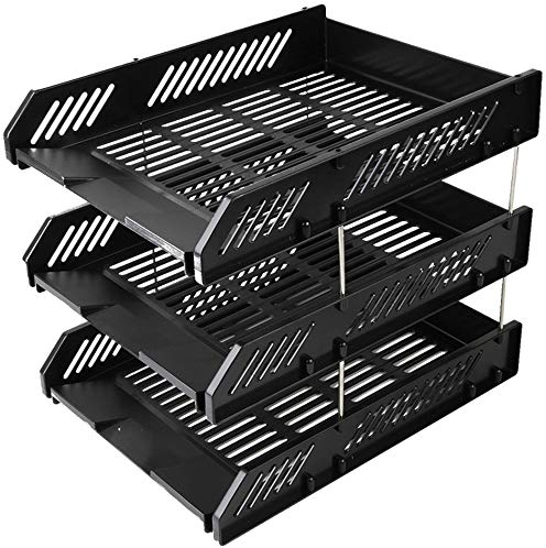 JTRHD Organizer für Zeitschriftenordner 3 Tier Schwarz A4 Plastikhefter Fächer Papier Buch Storage Rack-Büro-Schreibtisch Schreiben Organizer Büro Home Use Bürobedarf (Farbe : Black, Size : One Size)