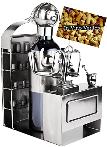 Brubaker Portabottiglie Vino Farmacista - Scultura in Metallo, Stand per Bottiglia Con Carta Regalo - Regalo per Farmacia