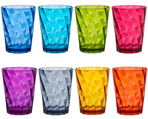 US Acrylic Optix Plastic Reusable Drinking Glasses (Set of 8) 14oz Rocks Cups in Jewel Tone Colors | BPA-Free Tumblers, Made in USA | Top-Rack Dishwasher Safe