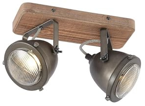 Ceiling Light 'Farovi' dimmable (Industrial Design) in Black Made of Wood for e.g. Living Room & Dining Room (2 Light Sources, GU10) from Lindby | floodlight, Spotlight