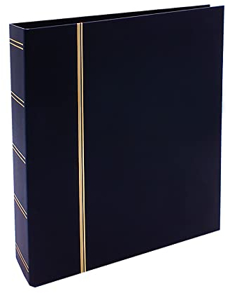 SAFE 116 Briefmarkenalbum in Leder-Optik blau mit 4-Ring-Mechanik | Goldprägungen auf Deckel und Rücken | 4 Ring-Mechanik I Euro-Lochabstand 80-80-80 mm I leer ohne Blätter | 270 x 315 x 68 mm