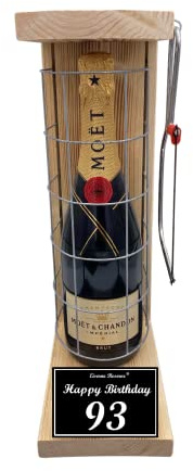 Moet Geschenkverpackung Geschenkset 93 Geburtstag Geschenke - Moet Eiserne Reserve Gitterkäfig incl. Notsäge Text s/w 93 Happy Birthday Champagner (1 x 0.75 l)