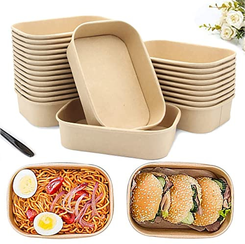CBDDY 25 Stücke Kompostierbar Schale, Take Away Kraftpapier Box, Salatschale Bio, Meal Prep Container, Wasserdicht, Ölbeständig, Zum Mitnehmen, Arbeitsessen, Reisen, 500ml (Braun)