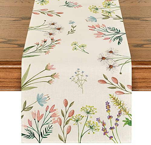 Artoid Mode Pflanzen Blumen Frühling Tischläufer, Saisonnal Sommer Küche Tisch Dekoration Drinnen Urlaub Party Dekor 40x140 cm