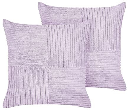Beliani Set of 2 Throw Cushions Decorative Pillows Corduroy 43 x 43 cm Purple Millet