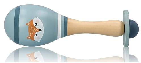 Babyrassel Maracas, Musikinstrument 18 x 6 cm, Musikspielzeug für Kinder ab 6 Monaten - Fuchs - Baby-Rassel aus Holz - Lernspielzeug - Geschenk für ein Kleinkind
