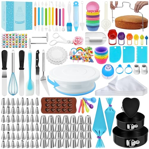 AZOMKER Kit Patisserie, Plateau Tournant Patisserie, Moule Gateau, Moule Layer Cake, Ustensiles à Pâtisserie, Kit Patisserie Professionnel, Accessoire Patisserie (442 Pièces)