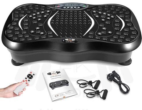 FK Sports Vibration Plate Exercise Machine - Vibration Fitness Trainer with 99 Intensity Levels, 5 Programs & 2 Resistance Bands - For Whole Body Workout - CE Certified (Black (OOS))