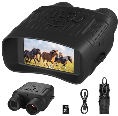 Binoculares Visión Nocturna, 4K HD 36MP Prismáticos de Infrarrojos Digital Visor Nocturno Rango de 200m con LCD TFT de 3.0, Recargable y Zoom Digital 5X, Adecuado para la Caza, con 32GB