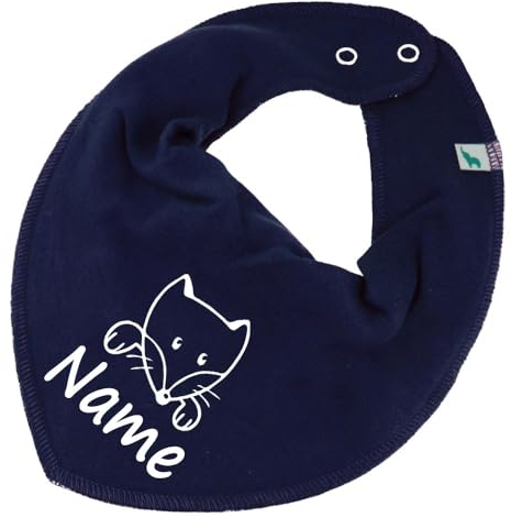 HALSTUCH Fuchs mit Name oder Text personalisiert für Baby oder Kind aus Baumwolle in Einheitsgröße dunkelblau