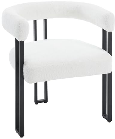 WOLTU Matrumsstol, armstol köksstol matstol modern, bekväm fåtölj med armstöd, designstol för matsal vardagsrum sovrum, gjord av chenille metall, kräm, EZS25cm-1
