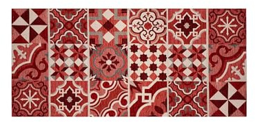 IlGruppone Tappeto Cucina in Ciniglia Passatoia Multiuso Ingresso Corridoio Antiscivolo Prodotto Italiano Disegni Piazzati Cotone Varie Misure Lavabile in Lavatrice - Cementine Rossa - 57x85 cm