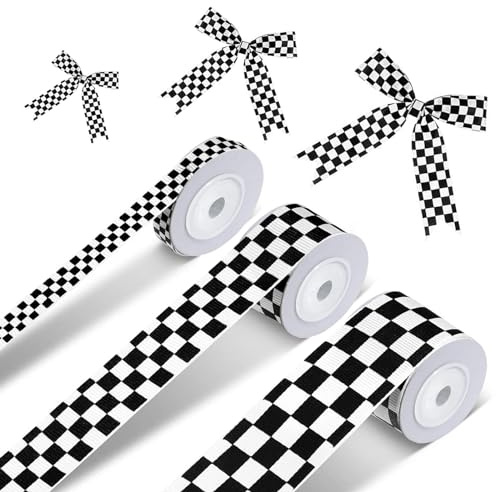 3 Rollen schwarz-weiß kariertes Band für Rennauto-Partys DIY Kranz Dekoration